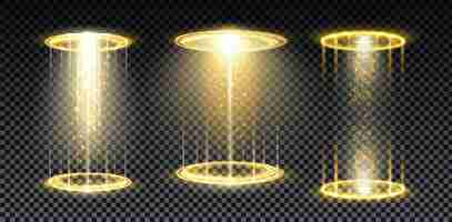 Vector gold hologram portal magic circle teleport podium with hologram effect vgold glow rays with sparks