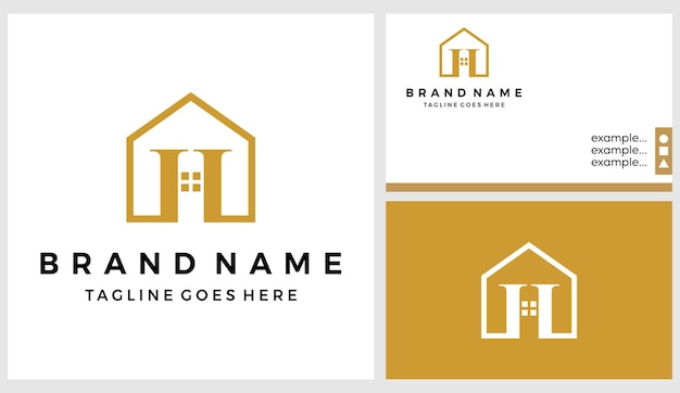 Gold home logo with business card design