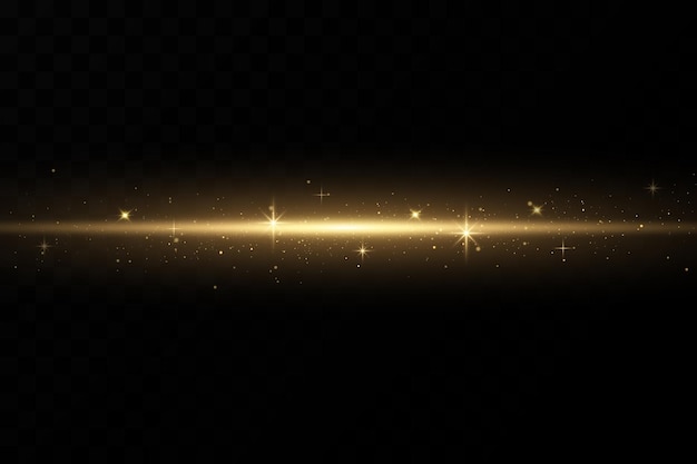 ゴールドの水平レンズ フレア パック。レーザー光線、水平光線。グロー透明ベクトル光