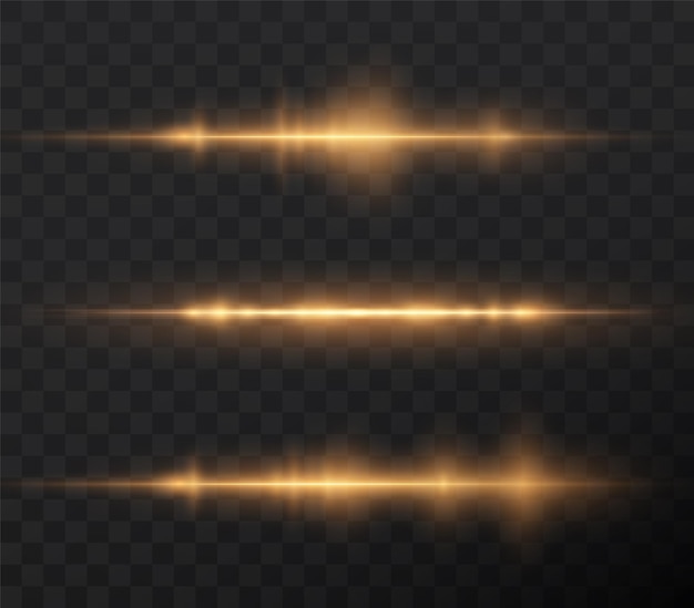 Gold horizontal lens flares pack laser beams horizontal light rays png beautiful light flares