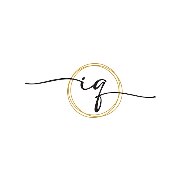 Gold i q initial script letter beauty logo template