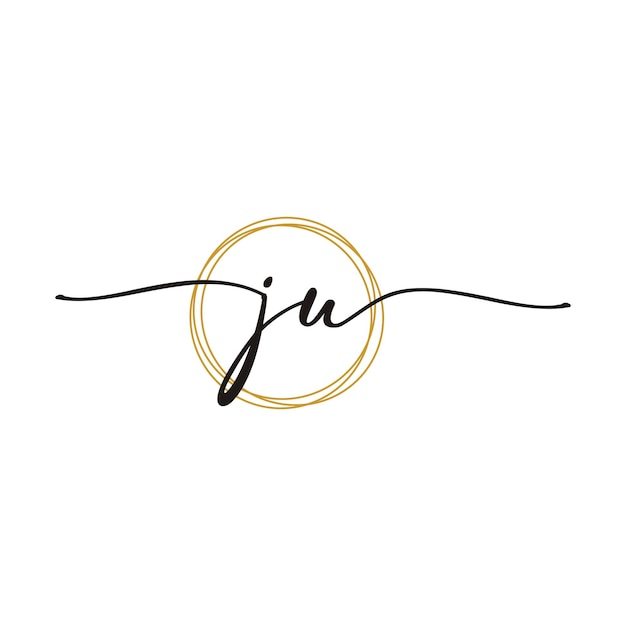 Gold J U Initial Script Letter Beauty Logo Template