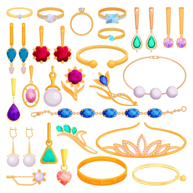 Vector gold jewelry   cartoon set icon