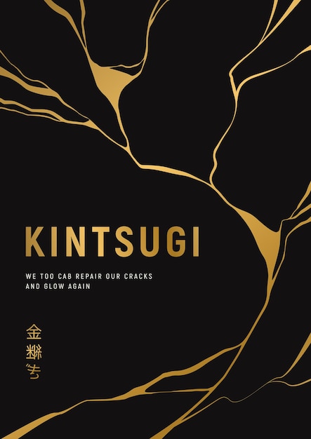 Vector gold kintsugi crack poster