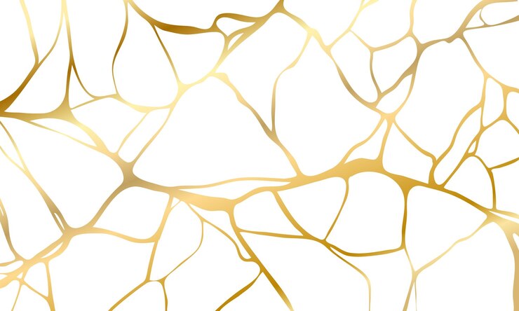Vector gold kintsugi crack repair marble texture vector illustration isolated on white background