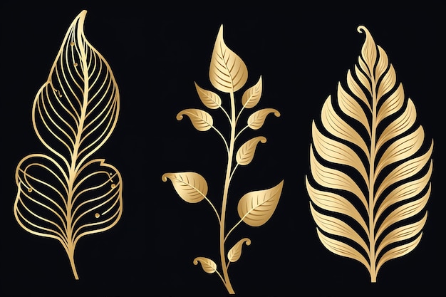 Gold Leaf Abstract Design on Black