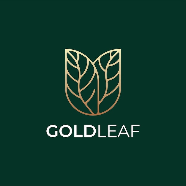 Gold leaf line logo vector