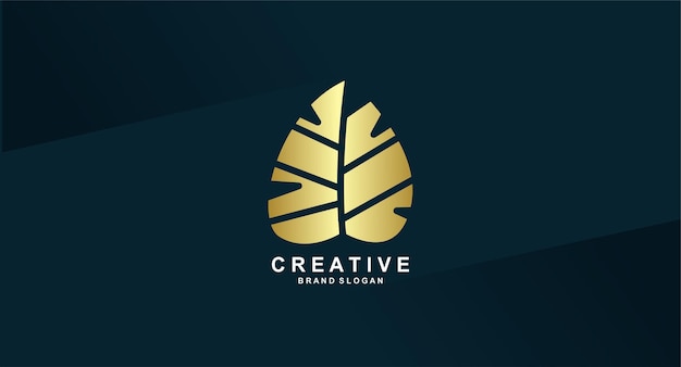 Gold leaf logo that says creative on a dark blue background