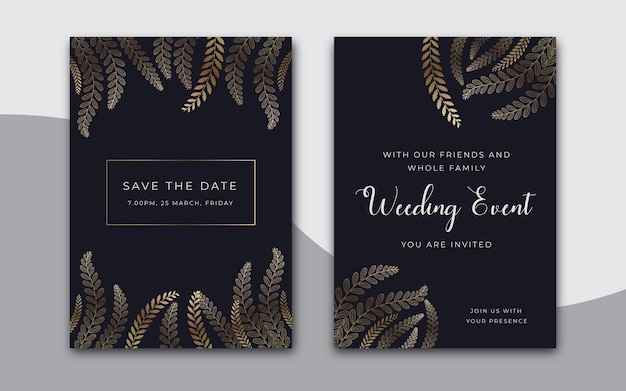 Gold leaves invitation template