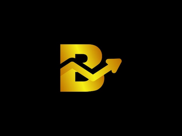 Gold letter b with arrows on a black background