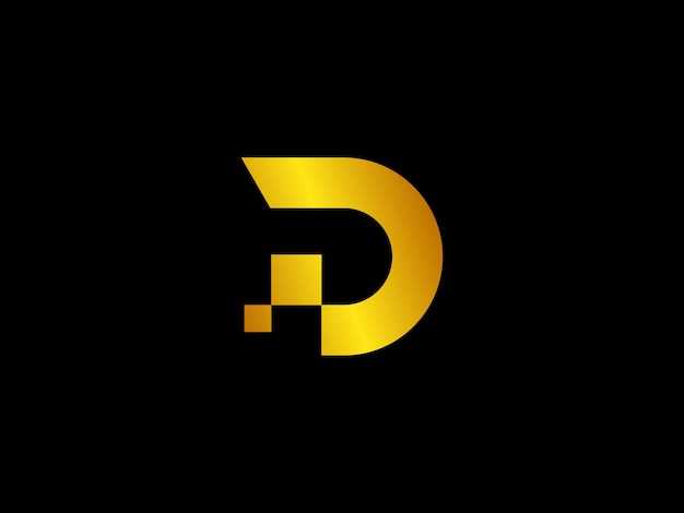 Gold letter d on a black background