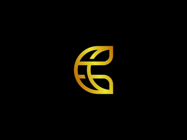 Gold letter e with a black background