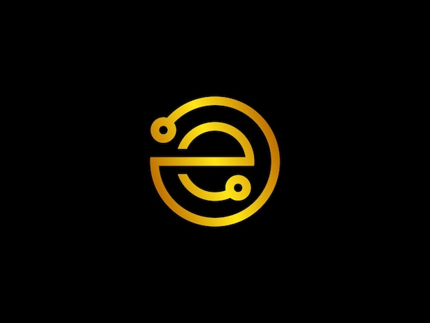 Gold letter e with a circle logo on a black background