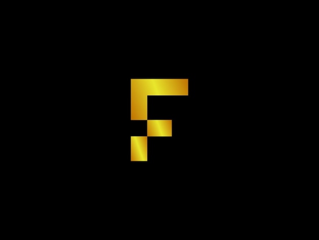 Gold letter f on a black background