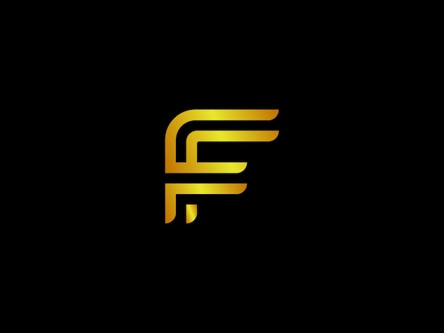 Gold letter f with a black background