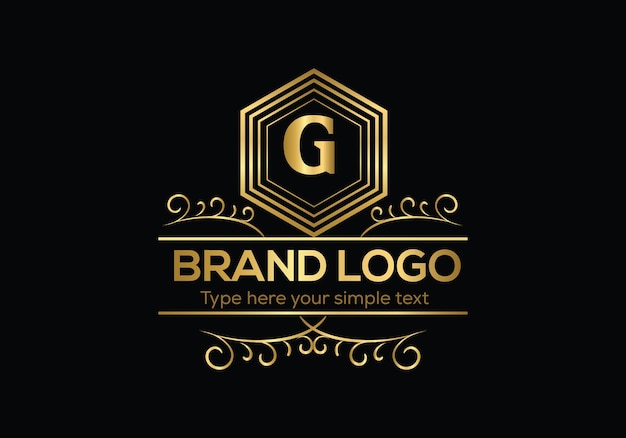 A gold letter g logo with a black background