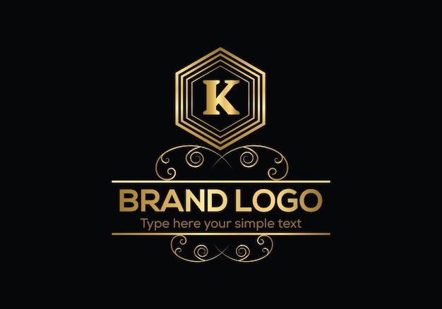 a gold letter k logo with a black background