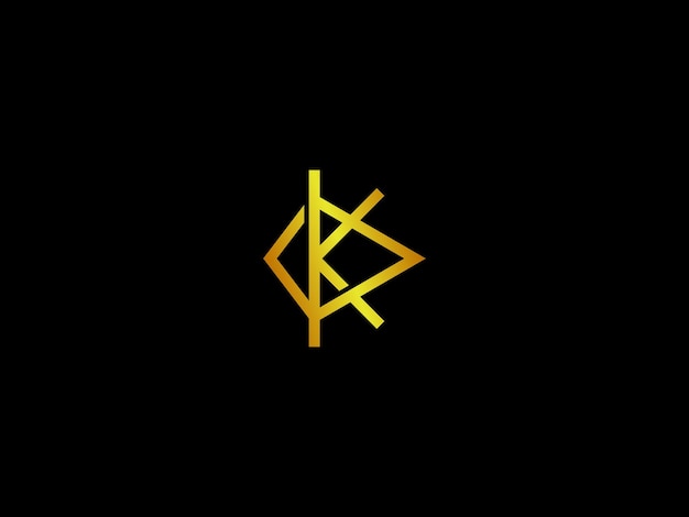 Gold letter k with a black background