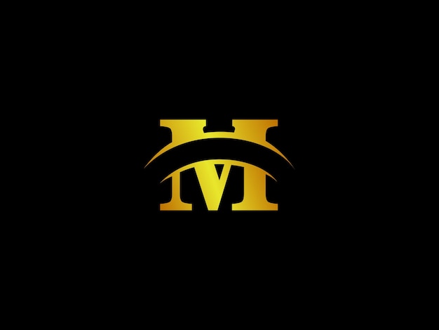 Gold letter m on a black background