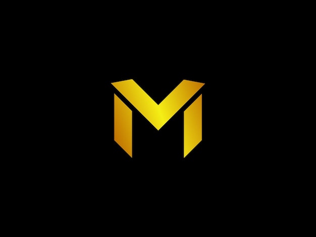 Gold letter m on a black background