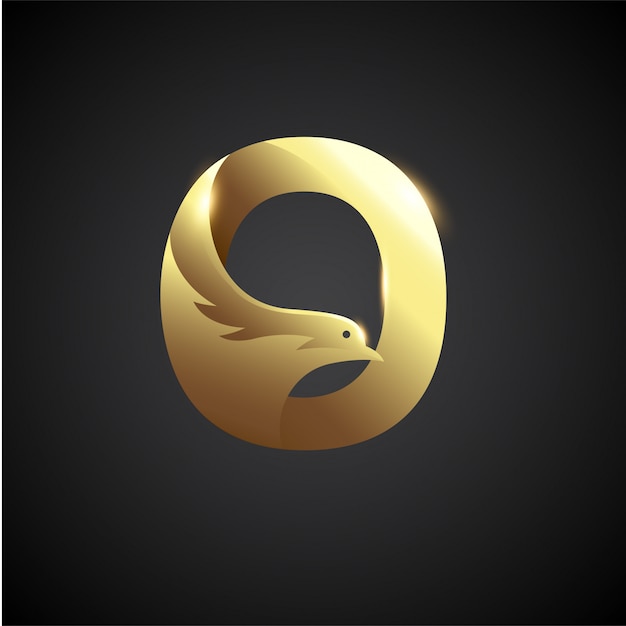 鳩のロゴのコンセプトと金文字O。創造的でエレガントなロゴデザインテンプレート。