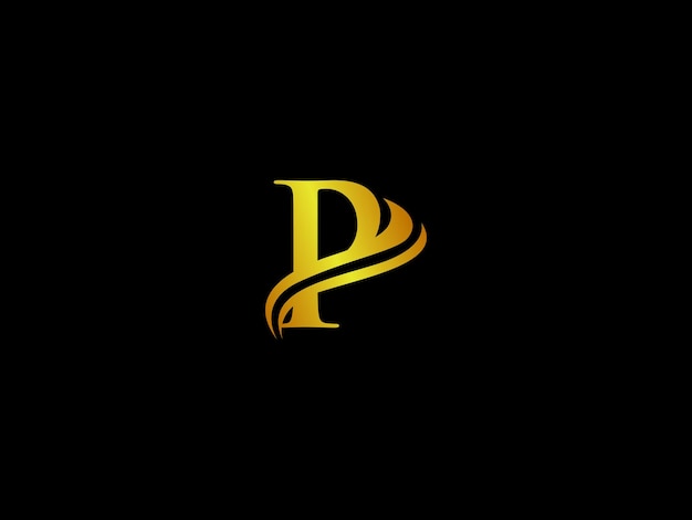 Gold letter p on a black background