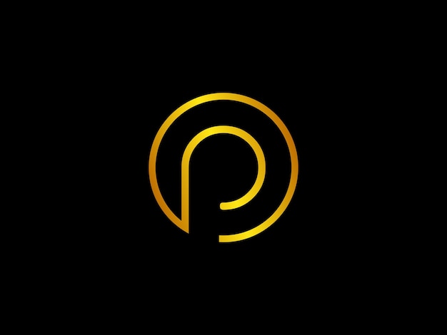 a gold letter p logo with a circle in the middle