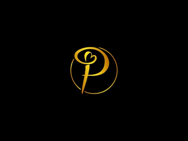 a gold letter p with a circle in the middle