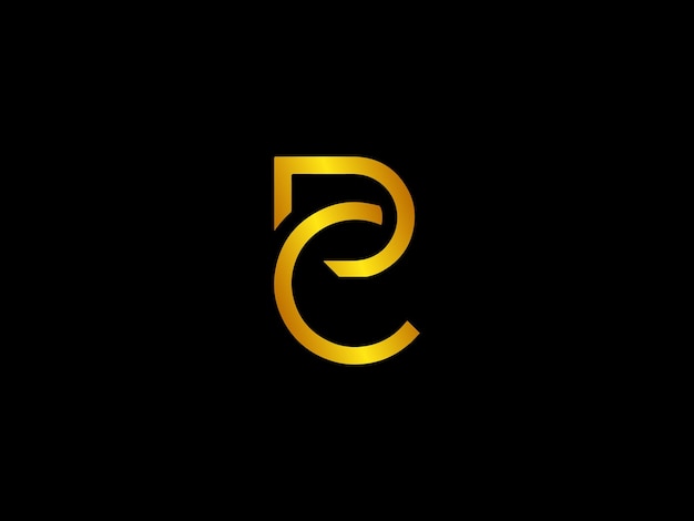 Gold letter pc on a black background