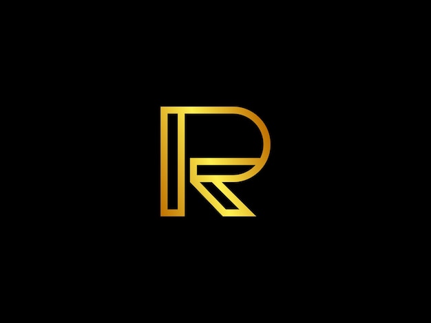 Gold letter r on a black background