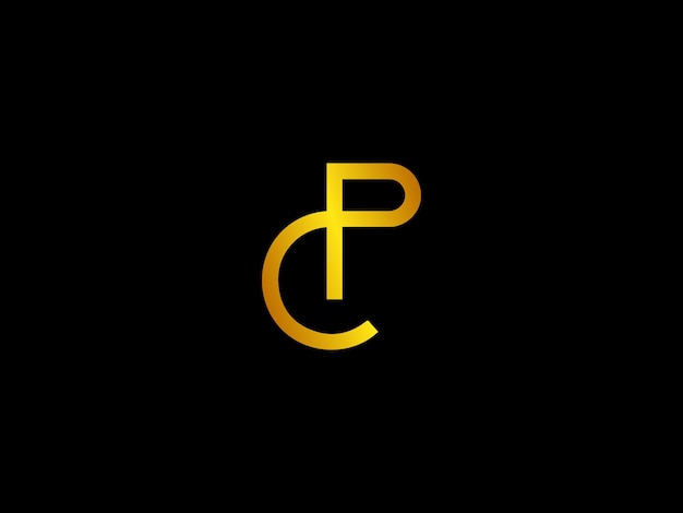 Gold letters p and c on a black background