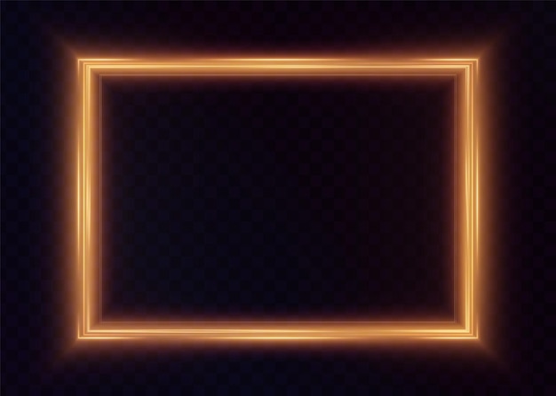 Gold light frame PNG made of light golden abstract lines on a transparent background Fiery festive