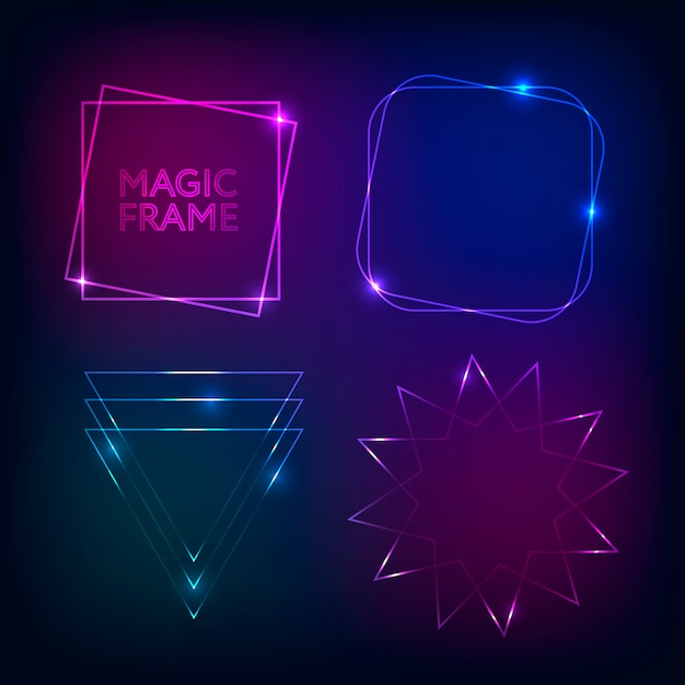 Vector gold light frames and elements magic shape