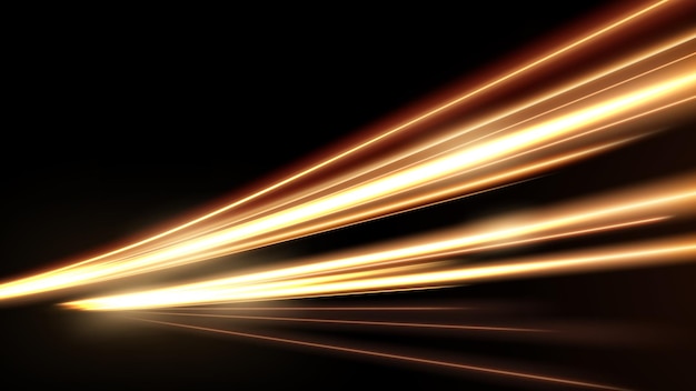 Gold light trails, long time exposure motion blur effect. vector illustration