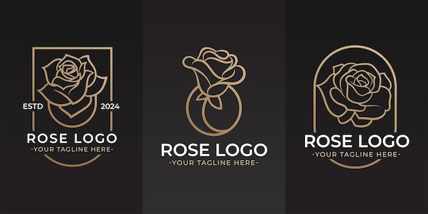 Vettore logo gold line art rose beauty