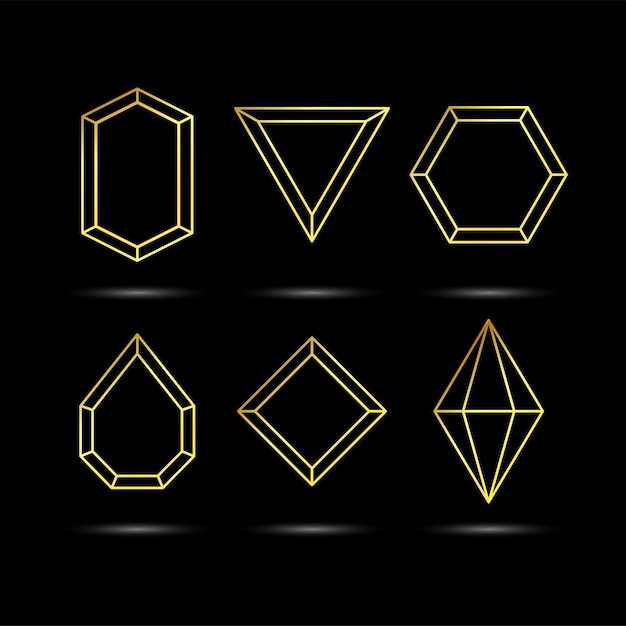 Vector gold line gem collection on black background