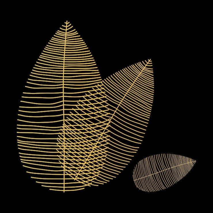 Vector gold linear leaf's on black background luxury style ornamental card for invitation or cover