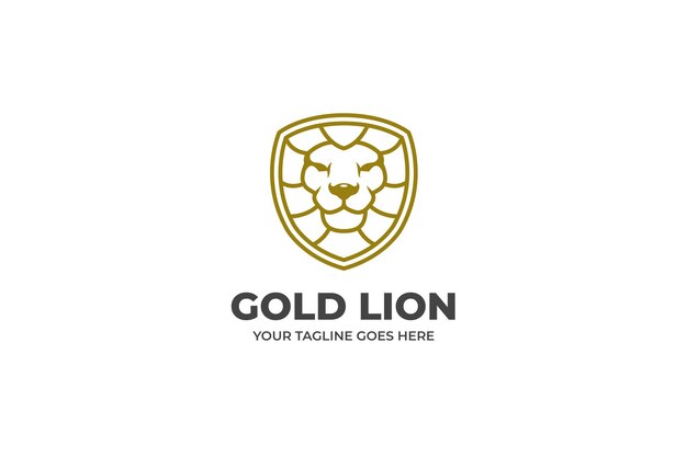 Modello di logo monoline testa di leone d'oro