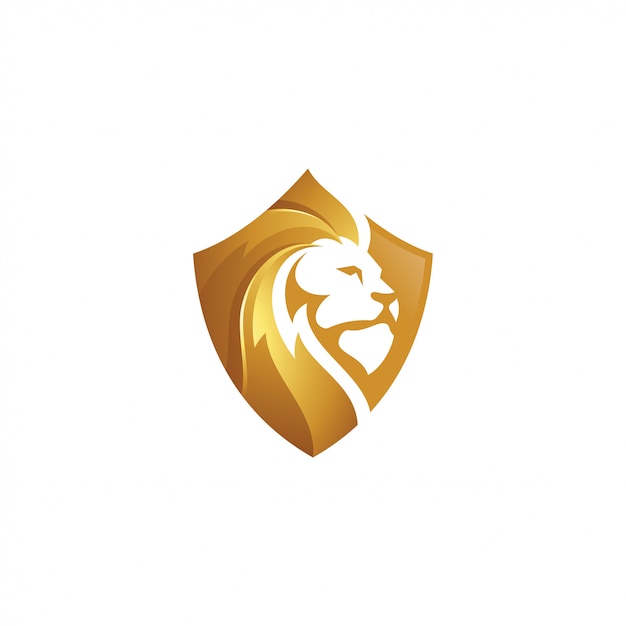 Gold lion leo and shield logo icon