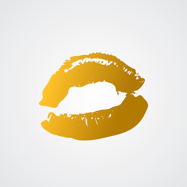 Vettore bacio di rossetto oro su sfondo bianco impronta delle labbra illustrazione vettoriale del segno di bacio stampa a tema di san valentino modello facile da modificare per biglietto di auguri poster banner volantino etichetta ecc