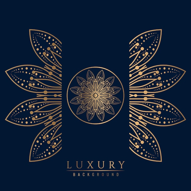 Gold logo with a flower and the word luxury on a dark background.