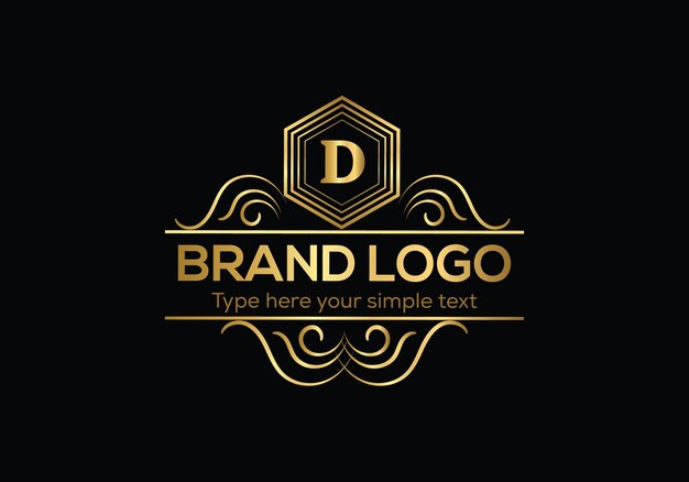 A gold logo with the letter d on it