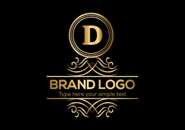 A gold logo with the letter d