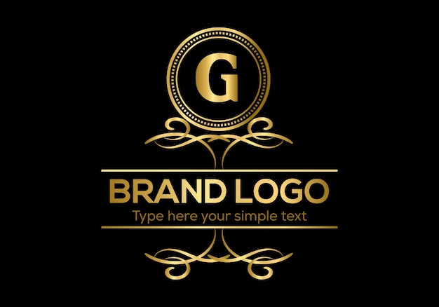 A gold logo with the letter g