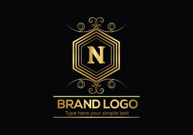 Золотой логотип с буквой н на черном фоне
