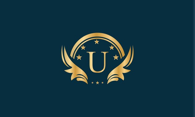 Vector gold logo with the letter u and wings.