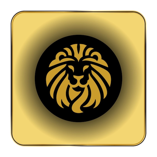 a gold logo with a lion head on a gold background