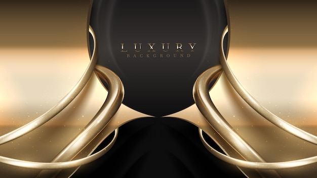 Gold luxury background with black with line curve decoration and glitter light effect elements