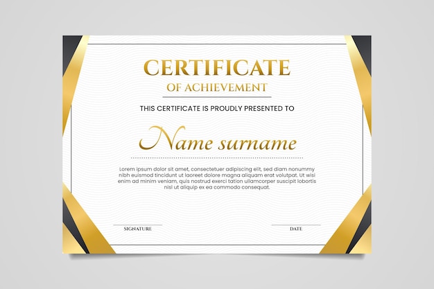 Gold luxury modern certificate of achievement template design