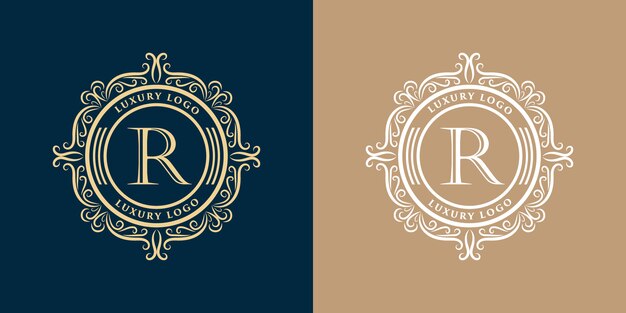 Vector gold luxury vintage monogram floral decorative logo design  set template